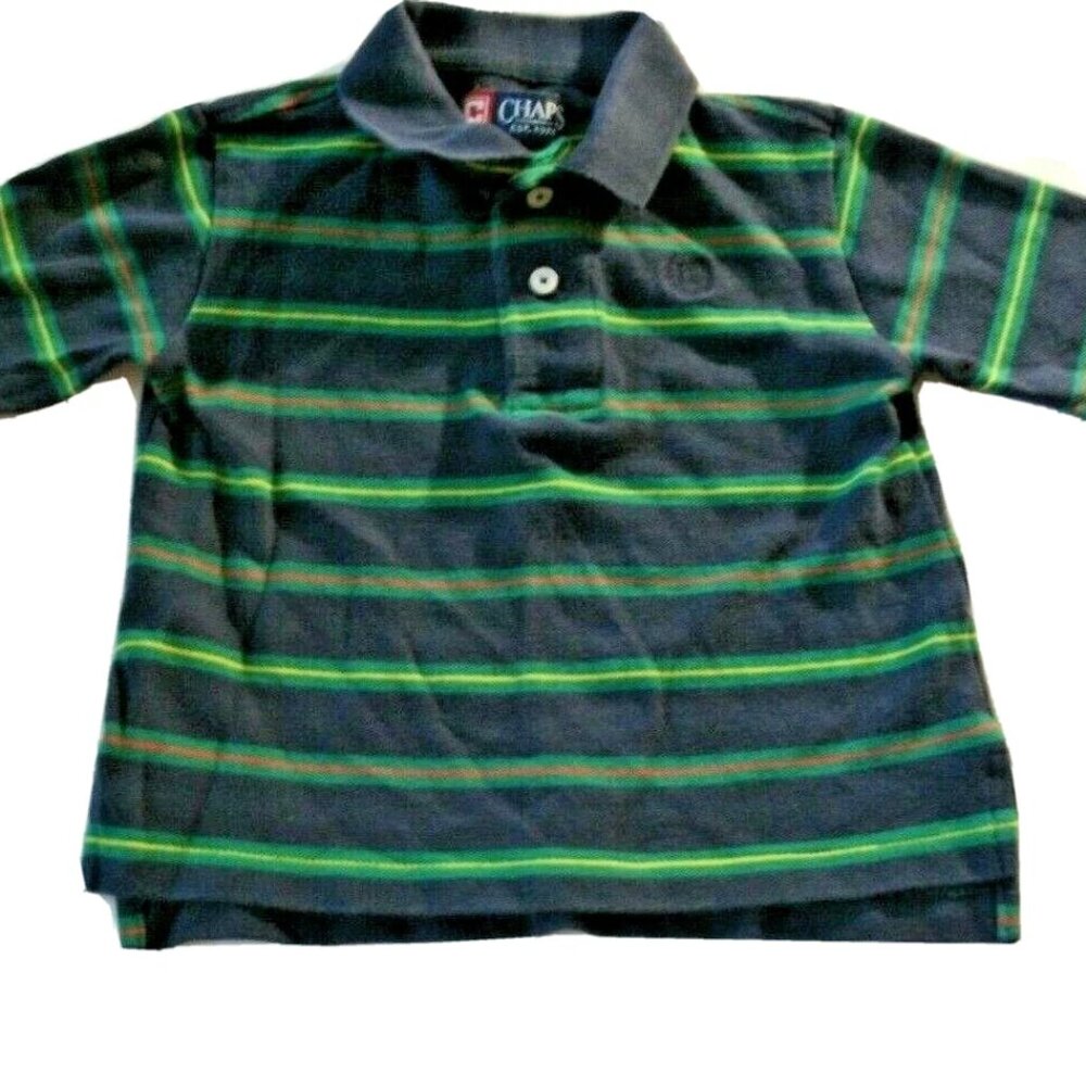 Chaps Boys Shirt Polo Navy Green Stripe Long Sleeve 18 Months
